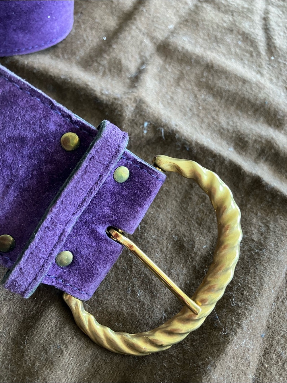 Purple Suede Belt with Twisted Gold Buckle